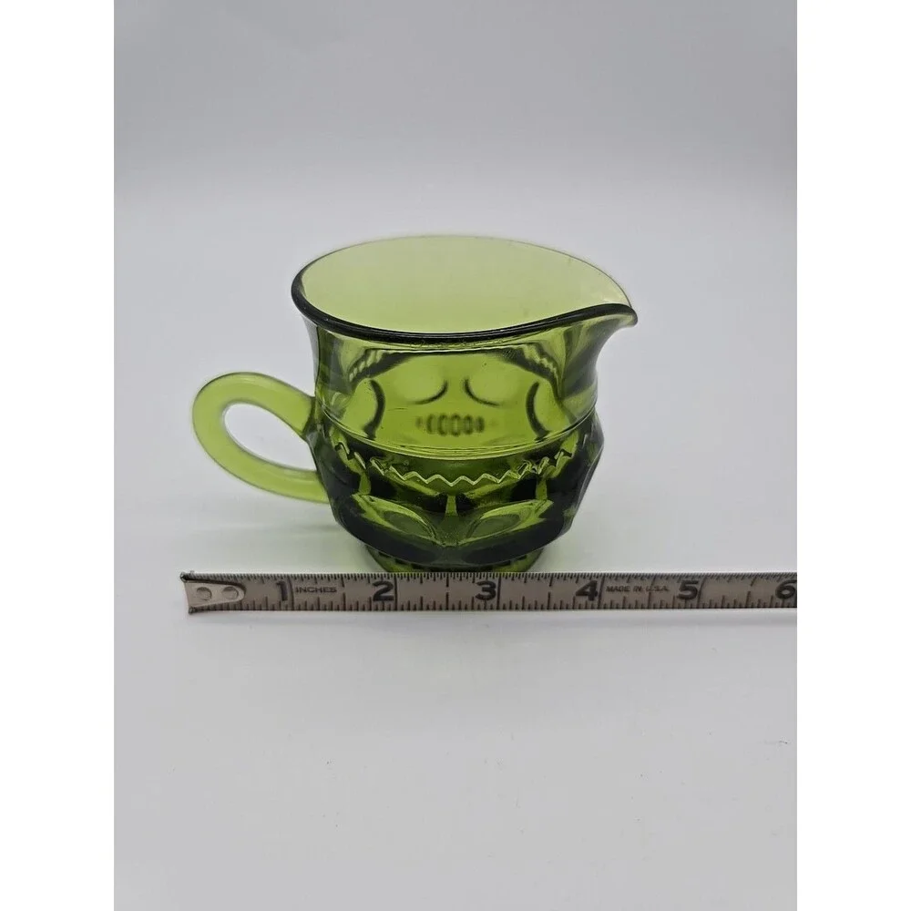 Vintage Indiana Glass Kings Crown Thumbprint Creamer Cup Avocado Green